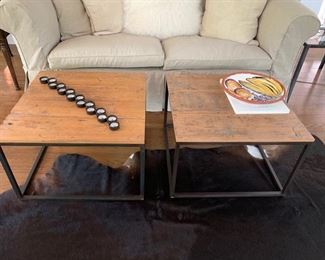 3. Pair of ABC Rustic Plank Top Tables w/ Metal Base (26" x 26" x 17")