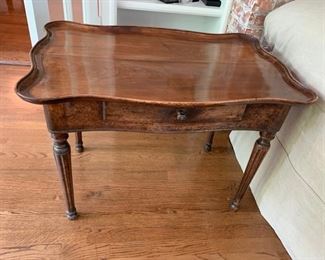 7. French Antique Tray Top Coffee Table w/ Single Drawer (21" x 32" x 23")