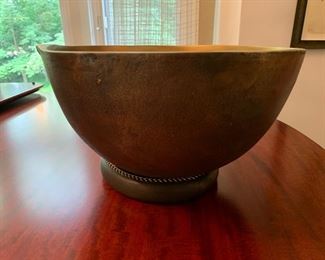 13. Metal Bowl on Leather Base (12" x 8")
