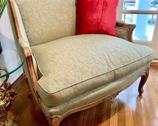 25. French Provincial Wingback Chair w/ Silk Upholstery (38" x 27" x 38")