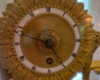 24. Antique Gold and Marble Clock w/ Glass Dome on Inlaid Wood Base