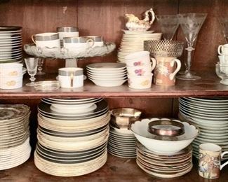 32a. Fitz and Floyd "Grey Renaissance" Inglaze Dinnerware 60pc
