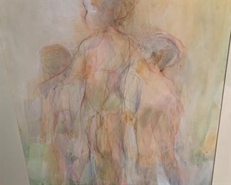 66. Abstract Watercolor 3 Figures by Saul Gross (29" x 33")