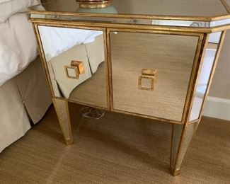 99. Pair of Mirrored Nightstand w/ Gilt Accent (28" x 18" x 28")