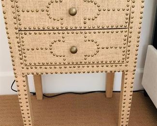 114. Burlap Nightstand w/ Nailhead Detail (20" x 14" x 27")