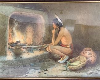 158. Taos Indian Scene Photomechanical Print Copyright 1904 by Eanger Irving Couse (26" x 20")