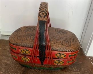 161. Asian Painted Basket (18" x 10" x 16")