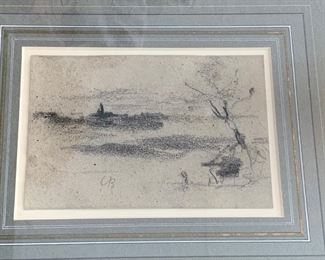 189. Carpeaux Signed Charcoal Drawing "Landscape"