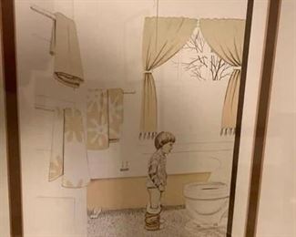 220. Lithograph Signed Fortune Boy in Bathroom 5/300 (as is) (15" x 18")