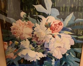 219. Watercolor Of Pionies Signed David Morrison (18" x 24")