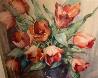 219. Watercolor Of Tulips Signed David Morrison (18" x 24")