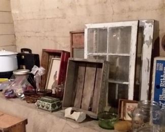 Like Primitive Pieces?  Nice assortment; of Enamelware; Wood Crates; Paned Windows; Baskets and much more!