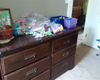 Long 6-Drawer Dresser and large collection of children's toys and games