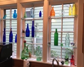 Great collection of colored & clear bottles for craft or display!
