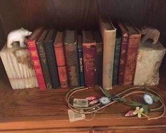 Great Assortment of Antique & Vintage Books; Wonderful Marble Bookends