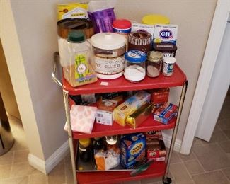 red metal kitchen cart