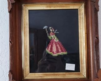 Needlepoint Pinky in vintage carved wood frame