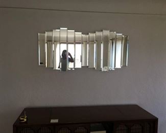 Beveled Rectangular Mirrors Form This 3-D Wall Art, 1980s? 52" long x 4" deep x 24" Tall