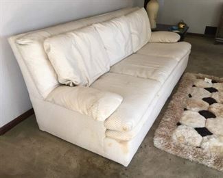 Cream Colored Corduroy-Look Textured Couch (8 Feet Long), Some Spots, See Photos