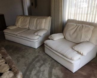 Cream Loveseat (59" Wide) and Chair (41" Wide) Match the Couch in #210, Textured Upholstery