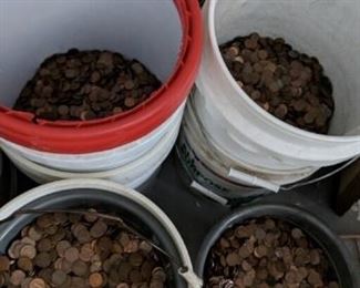 Buckets of US copper pennies (located in Ashburn)
