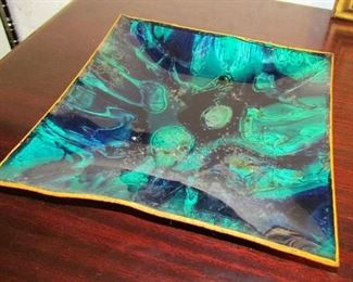 Reverse painted glass plaque