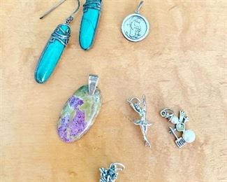 Earrings and sterling silver charms