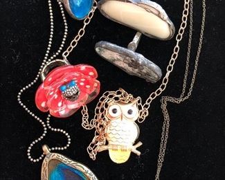 Owl pendant, peacock necklace and more
