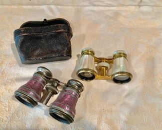 Vintage binoculars enamel and mother of pearl