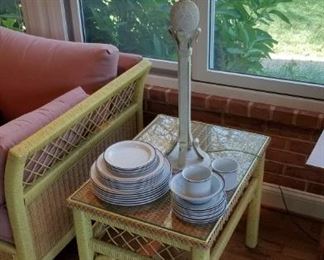wicker/rattan set, never outdoors, mint condition