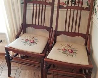 pair antique needlepoint  chairs