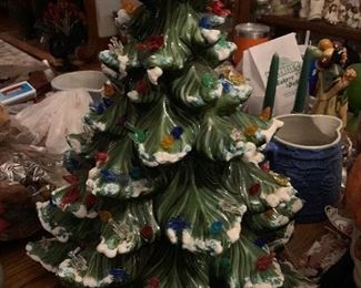 Very large ceramic tree with bird bulbs.