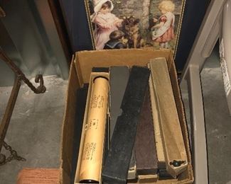 Framed print, old player piano rolls.