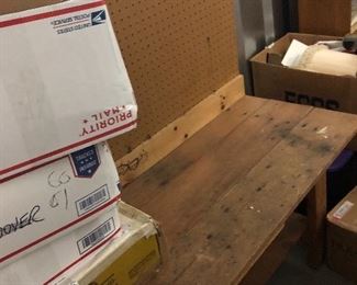 Boxes of magazines and workbench