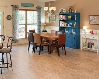 Overall View of the Dining Room with a view of the back deck.