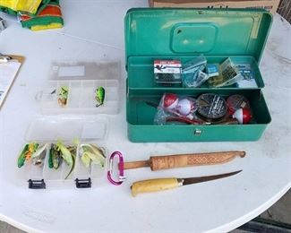 Filet Knife with sheath and fishing tackle