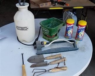 Sprayer, Scott's Spreader, sprinkler, garden tools, Sevin Dust