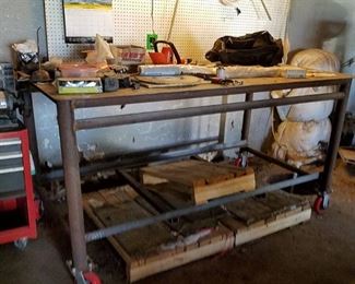 heavy duty metal workbench on four wheels - 2 swivel- contents NOT included