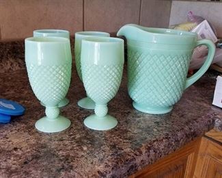 jadeite pitcher and 4 glasses