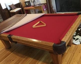  Olhausen is the Brand for The Best In Billiards Featuring Accu-Fast is exactly what you get when you purchase this beautiful Pine Wood, Leather Pockets with soft buttons around the frame of this Pool Table. Comes with dark beige Vinyl Custom Built Cover.  Like New!
