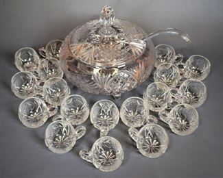 Vintage Crystal Punch Bowl with lid and 18 cups