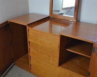 Mid Century Modern Vanity Dresser, Lift Up Mirror