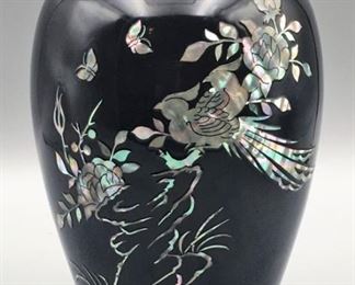 Black Brass Vase With Mother Of Pearl