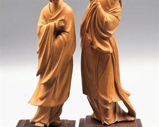 Vintage Wood Carved Asian Pair