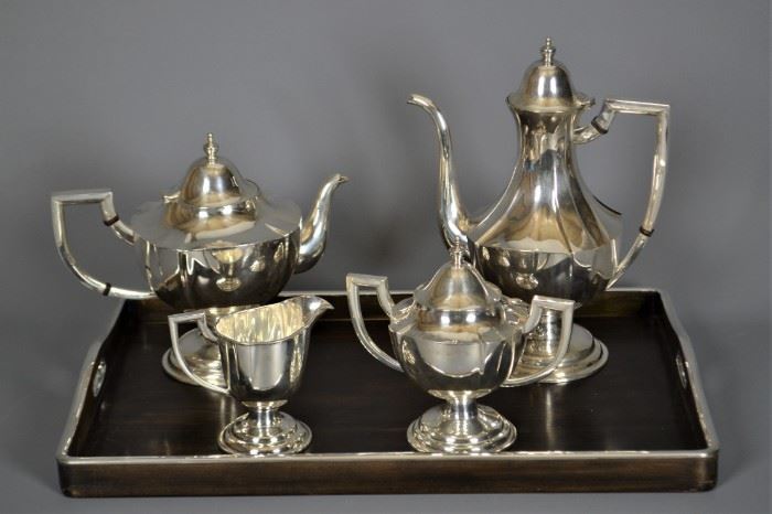 Art Deco .950 Sterling Silver 5-Piece Serving Set, 2614g