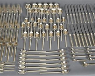 Vintage W&S Sorensen Sterling Silver Flatware (130 pcs), 6032g. (130 pieces) From the Scandinavian Modern period, c.1940-1949, comes this solid Sterling silver Danish flatware set service for 12 in the rare Windsor pattern.