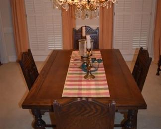 Dynamite pub-like Jacobian dining table with built in leaves to extend (includes six chairs) - there is a matching buffet as well