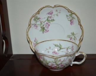 Antique cups and saucers, some Limoges