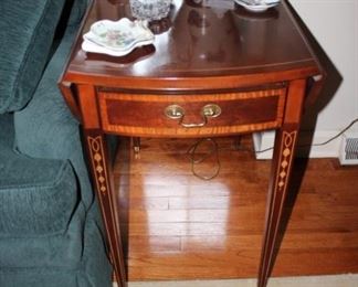 Pair of Drop Leaf Inlaid End Tables by Hickory