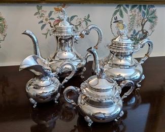 4 Pc. Set Alt Heidelberg Sterling Tea Set w/ Alt Heidelberg Alpaca Silverplate Tray